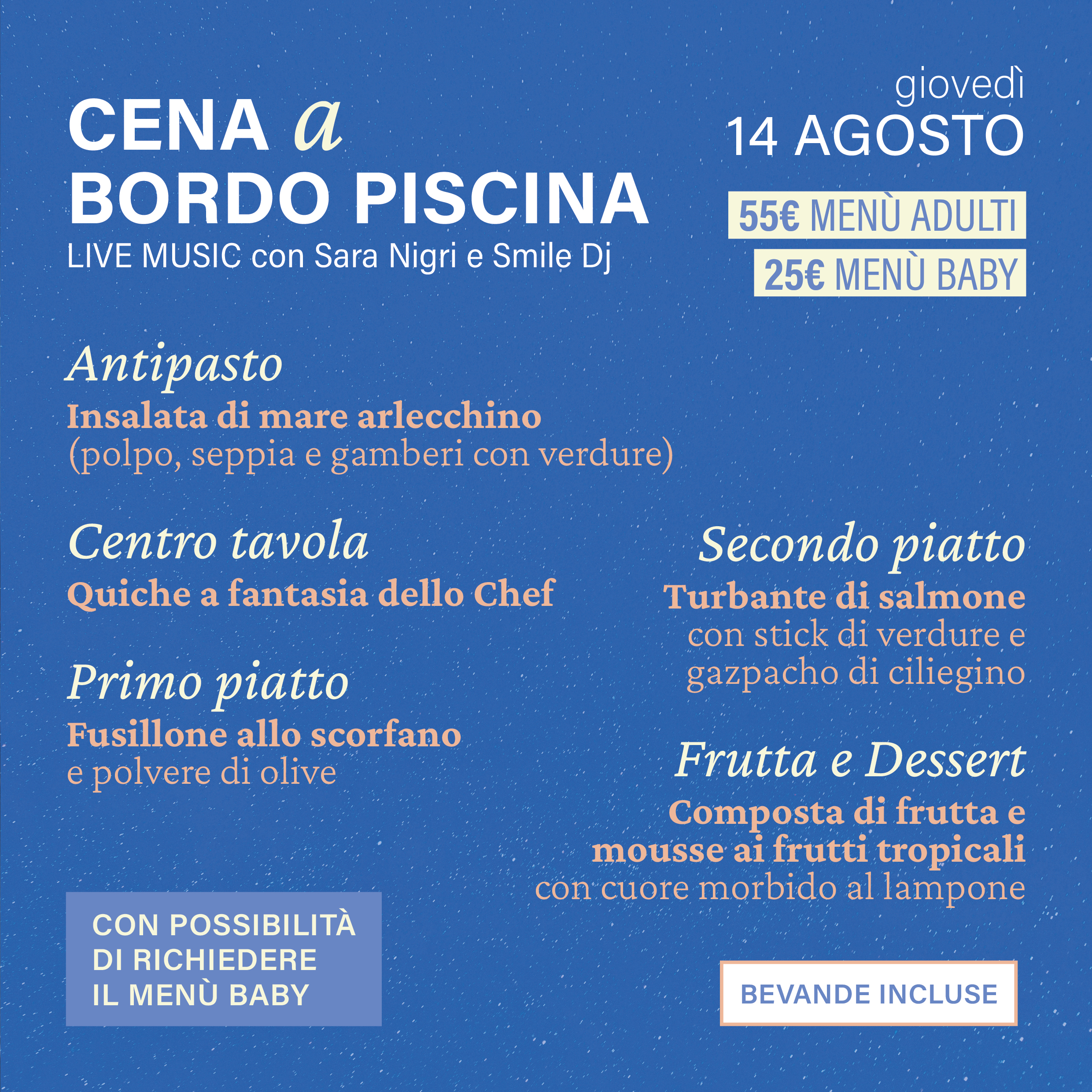 Menù della cena del 14 agosto